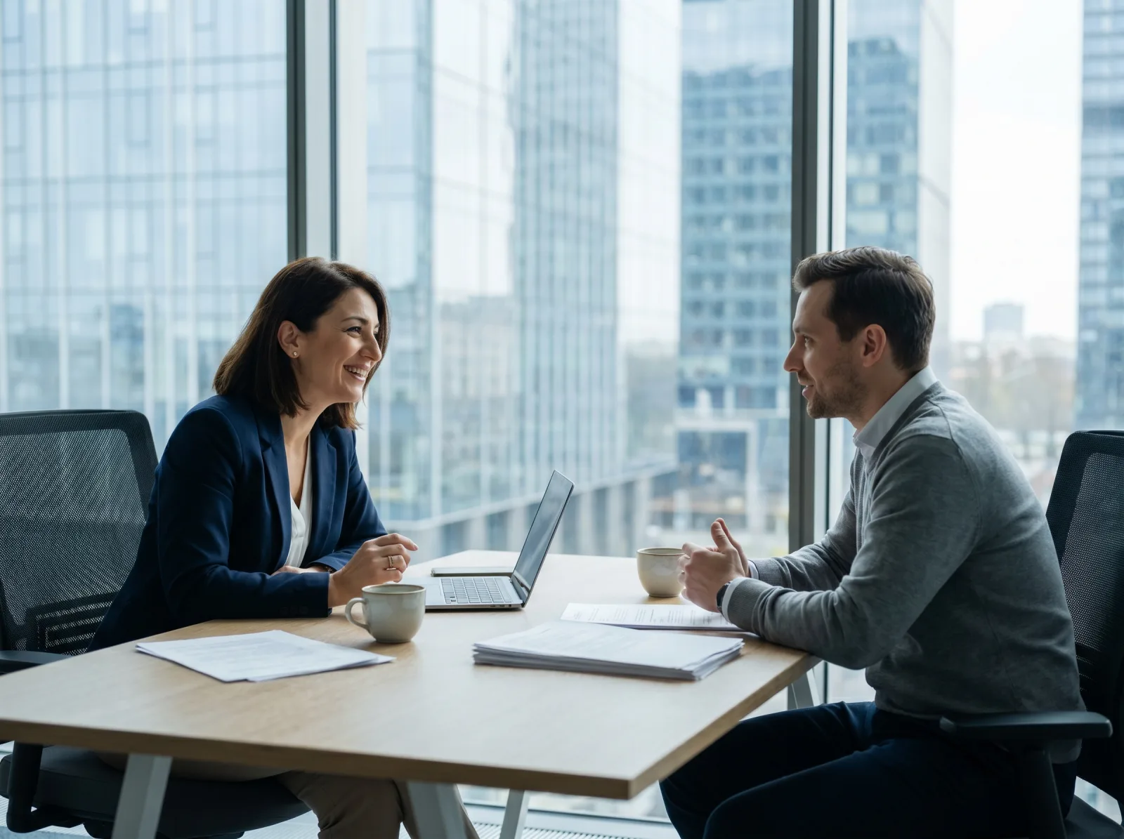 A Meyis advisor meeting a client in the Warsaw office